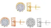 10k Gold Crown 1CT Real Diamond Flower Cluster Stud Earrings 13MM