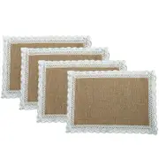 4/6PCS Placemats Linen Table Mats with Tassel Lace Woven Round Rectangle Tableware