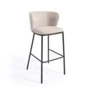 Ciselia stool in beige chenille and black steel, height 75 cm