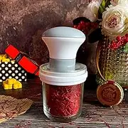 Deluxe Saffron Mill Grinder – Handheld Glass Spice Grinder for Saffron Threads – Fine Powder Mortar with Mesh – Ideal for Cooking, Tea, Herbal Use – Durable Design with Moisture-Proof Lid_Grey Color