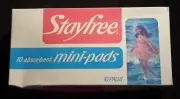 1970's Stayfree 10 Absorbent Mini Pads Sealed Box- Rare Vintage Feminine Hygiene