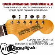 Custom DEATHS DESIGN Style NON METALLIC Guitar or Bass Decals. Set of 3 Decals.