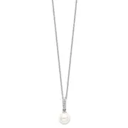 Sterling Silver Majestik Rhodium-Plated 8-9mm Imitation Shell Pearl Cz Spring Ring Clasp 17 Inch Necklace