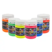 6 x 250ml UV Glow Neon Face & Body Paints With Free Blacklight
