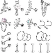 [Kakonia] Cartilage Earring Conch Piercing Jewelry Helix Earrings Tragus Earrings for Women 16G 20G 316 Surgical Stainless Steel Opal CZ Labret Jewelry Cartilage Stud