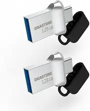 GIGASTONE Z50 128GB 2-Pack 2-in-1 Dual OTG Flash Drive USB 3.2 Gen 1 USB Type C and Type A, Metal Memory Stick, Reliable Performance & Durable, USB 2.0 / USB 3.0 / USB 3.1 Interface Compatible