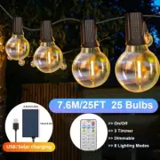 25FT Solar Led Festoon String Lights Kits Outdoor Wedding Party Camping Picnics