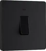 BG Electrical Single Wall Switch with LED Power Indicator, Double Pole, Screwless Front Plate, Round Edges, Evolve, Matt Black, 20A, PCDMB31B
