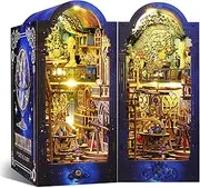 Spobot DIY Book Nook Kit Dollhouse Magic Booknook Bookshelf Insert Decor 3D Wooden Puzzle Bookend Miniature Kit with Sensor Light Creative Craft/Home Decoration for Adult (Interstellar Exploration)