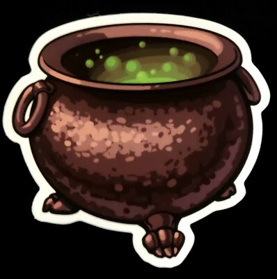 HALLOWEEN STICKER “HALLOWEEN CAULDRON” 2 7/8 2 3/4" GLOSSY