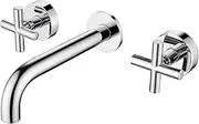 Decaura Bathroom Wall Sink Tap Set Cross Handles Basin Bath Spout Vanity Spa Bathtub Water Outlet with 1/4 Turn Twin Tap Set Brass (Chrome)