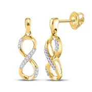 10k Yellow Gold Round Diamond Infinity Dangle Earrings 1/10 Cttw