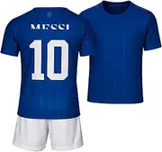 [Boriverae] LMS10#10 Children's Jersey Set - Argentina Home and Away Fan Jersey with Shorts - Football Jersey for Children - New Season - Youth Sizes, Blue Shift, 176