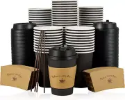 100 Pack 12 Oz Paper Coffee Cups, Drinking Cups for Hot Coffee Chocolate Drinks