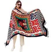 ANYYOU 100% Merino Wool Black Beige Garden Neck Wrap Silk Satin Large Winter Scarf Pashmina Shawl Bandana Perfect For Women Ladies Fashion Style