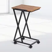 Todeco C Shaped End Table with Tiltable Top, Rolling Side Table for Couch Sofa Bed, Tv Tray, for Living Room, Bedroom, Small Spaces, Metal Frame, Industrial, Rustic Brown & Black