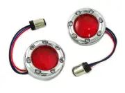 Chrome LED Turn Signal Bezel with Red Lens fits Harley Davidson