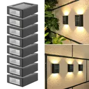Solar Wall Light 8pcs Solar Wall Light UP and Down Illuminate Outdoor Sunlight Sensor Lamp -Warm