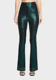 [Pretty Garbage] Dark Green Sequin Flared Pants