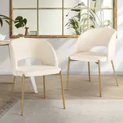 Oikiture 2PC Armchair Dining Chair Accent Chairs Tub Armchairs Sherpa White&Gold
