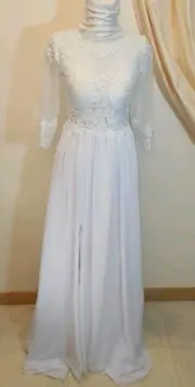 Clothfun Bridal Gown*White Satin,Chiffon,Illusion Netting & Lace * sz4*Read More