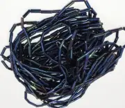 Antique Metallic Dark Blue Rainbow Iris AB Glass Bugle Beads Czech 1/4" each