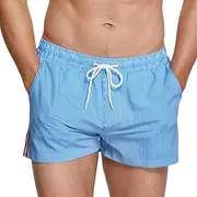 [DomiGe] Men's Quick-Dry Board Shorts - Blue Stripe Swim Trunks with Mesh Liner
