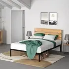 Double Bed Frame Solid Wood Headboard Metal Base - Zinus Paul
