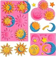Whaline 3 Packs Sun Moon Face Star Fondant Molds Ramadan Eid Mubarak Silicone Molds Chocolate Candy Mould for Kitchen Party Baking Sugar Craft Gum Resin Clay Family Gathering Decor Supplies