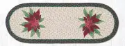 Braided Jute Hand Stenciled Oval Table Runner. Earth Rugs. POINSETTA. 13" X 36"