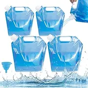 YRYUNRUI 4PCS Collapsible Water Container Bag, 1.3/2.6 Gallon Plastic Foldable Water Storage Jug with Folding Funnel, No-Leak Freezable Camping Carrier Tank for Outdoor Hiking Emergency