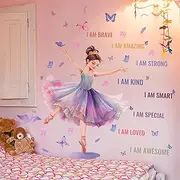 Lovely Dancing Ballet Girl Inspirational Quotes Wall Stickers, sacinora Butterfly Motivational Wall Decals Removable Vinyl Peel and Stick for Teens Girls Kids Nursery Bedroom Children’s Room Art Decor