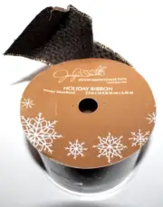 Jaclyn Smith Winter Woodland Holiday Brown/Gold Weave Patterned Ribbon 2.5" W