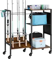 VEVOR Fishing Rod Holder for 12-Rods, Mobile Fishing Pole Rack Cart with Wheels, Fish Gear Equipment Organizer for Garage Home Indoor Use, for Tackle Box Reel Accessories Storage, Gifts for Men