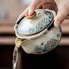 Blue and white Ru kiln teapot lid bowl teacup tea pot, household Kung Fu tea set