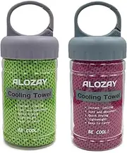 2 Pack Cooling Towels (40"x 12") with Handle Carry Package, Microfiber Ice Towel for Instant Relief, Soft Breathable Chilly Towel for Yoga, Fitness, Workout, Travel, Golf, Gym (Green/Rose Red)