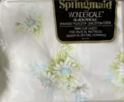 Vintage Springmaid Wondercale Twin Flat Sheet White Daisy Floral NEW