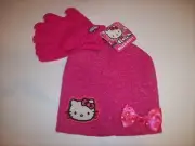 Hello Kitty Hat Glove Set Girls Cold Weather Pink Bow OSFM New