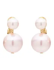 [Barcs] Duo Drop Pearl Clip On Earrings in Blush