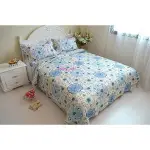 田園小碎花(藍款) 純棉 絎縫拼布 床罩 床蓋 雙人3件組