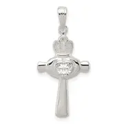 Sterling Silver 925 Claddagh Cross with CZ Charm Pendant