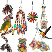JORAGO Bird Toys - 16Pcs Parrot Toys Bird Rope Perch with Bell, Colorful Birds Chewing Shredding Foraging Toy for Budgie Cockatiel Conure Lovebird, Hanging Standing Hammock Climbing Cage Accessories