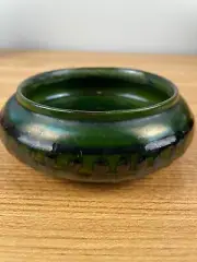 Herman Kahler Vintage Danish Green Pottery Bowl Made in Denmark Marked Signed