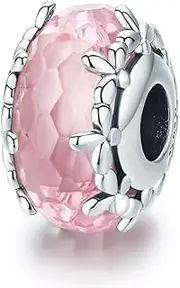 [Generic] Pink Flower Murano Glass Charm Bead Floret Genuine 925 Sterling Silver Compatible With Bracelet