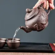 Clay Teapot Hand-carved Fish Lotus Flower Teapot Kung Fu Tea Cup Set