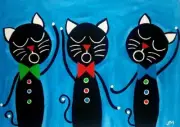 whimsical original painting 5x7" Tuxedo cat lover gift keepsake "Concert Cats"