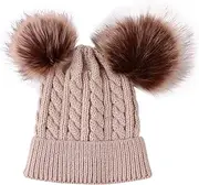 [Yolispa] Baby Winter Warm Knitted Hat Pom Pom Hats Double Bobble Toddler Newborn Cute Soft Beanie Ski Cap