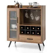 Costway Wood Wine Cabinet Buffet Sideboard w/Removable Rack & Glass Holder