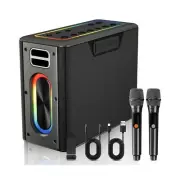 Karaoke Machine with Two Wireless Microphones, Powerful Portable Bluetooth Sp...