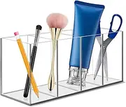 Makeup Organiser Tray, 4 Cells Cosmetic Display Case, Office Stationery Storage Holder Makeup Box Units for Bathroom Drawers,Vanities,Countertops, Office Desk,Washable Crystal Clear Acrylic